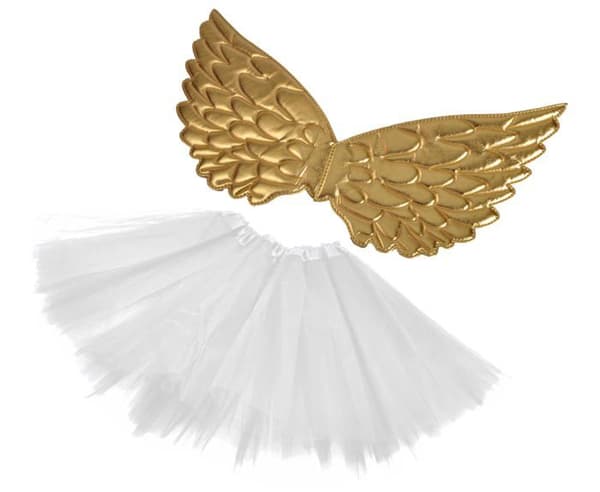Dekoration för fest - festlanterna Ciao - 31585 - Liten Ängel utklädnadskit (vingar, tylkjol), Vit, Guld