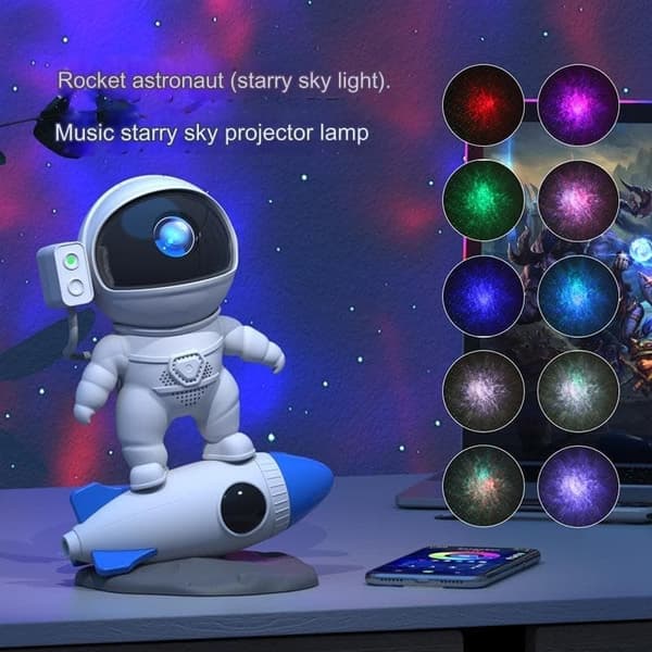 Lollanda Astronaut Yövalo / Galaxy-lamppu - Tähtitaivasprojektori kaukosäätimellä ja Bluetooth-kaiuttimella