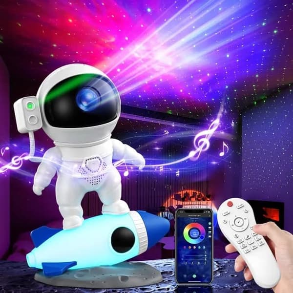Lollanda Astronaut Yövalo / Galaxy-lamppu - Tähtitaivasprojektori kaukosäätimellä ja Bluetooth-kaiuttimella