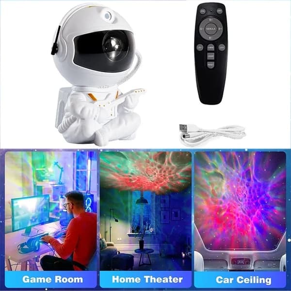 Lollanda Astronaut Natlys / Galakse Lampe - Stjernehimmel Projektor med Fjernbetjening 360° Drejeligt Hoved