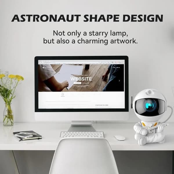 Lollanda Astronaut Natlys / Galakse Lampe - Stjernehimmel Projektor med Fjernbetjening 360° Drejeligt Hoved