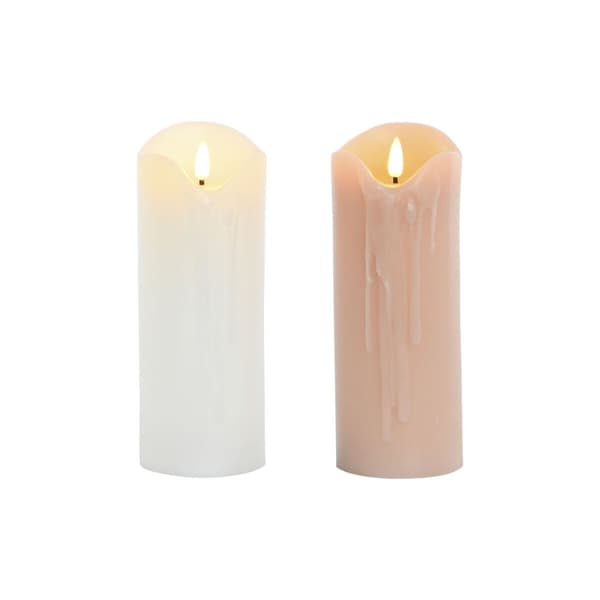 Stearinlys LED DKD Home Decor Hvit Lyse Rosa 7.5 x 7.5 x 20 cm 7,5 x 7,5 x 20 cm (AA) (2 enheter)