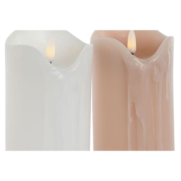 Stearinlys LED DKD Home Decor Hvit Lyse Rosa 7.5 x 7.5 x 20 cm 7,5 x 7,5 x 20 cm (AA) (2 enheter)