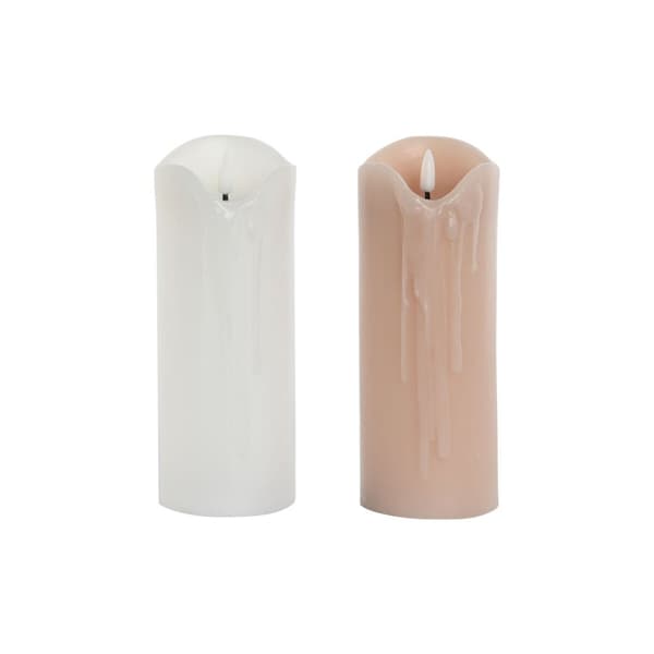 Stearinlys LED DKD Home Decor Hvit Lyse Rosa 7.5 x 7.5 x 20 cm 7,5 x 7,5 x 20 cm (AA) (2 enheter)