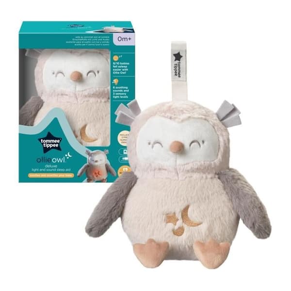 TOMMEE TIPPEE, Luxury Night Light Plysch med CrySensor, 6 lugnande ljud, USB, maskintvättbar, Ollie the Owl