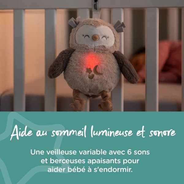 TOMMEE TIPPEE, Luxury Night Light Plysch med CrySensor, 6 lugnande ljud, USB, maskintvättbar, Ollie the Owl