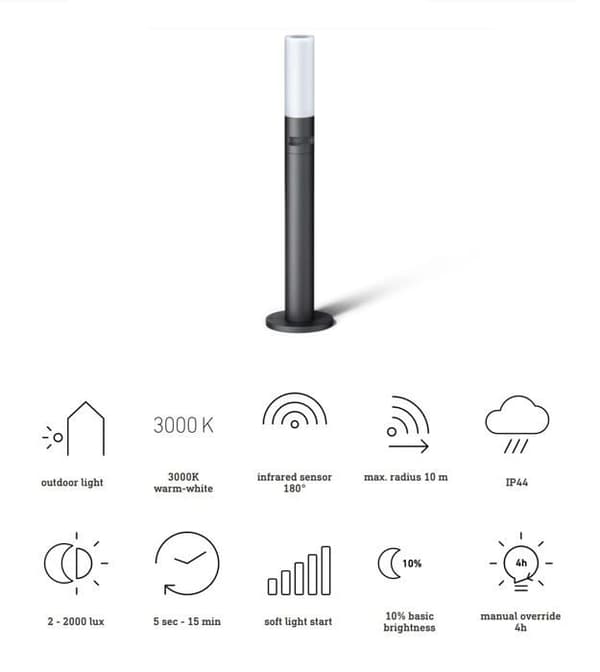 Trädgårdslyktstolpe - Steinel trädgårdslampa - 069476