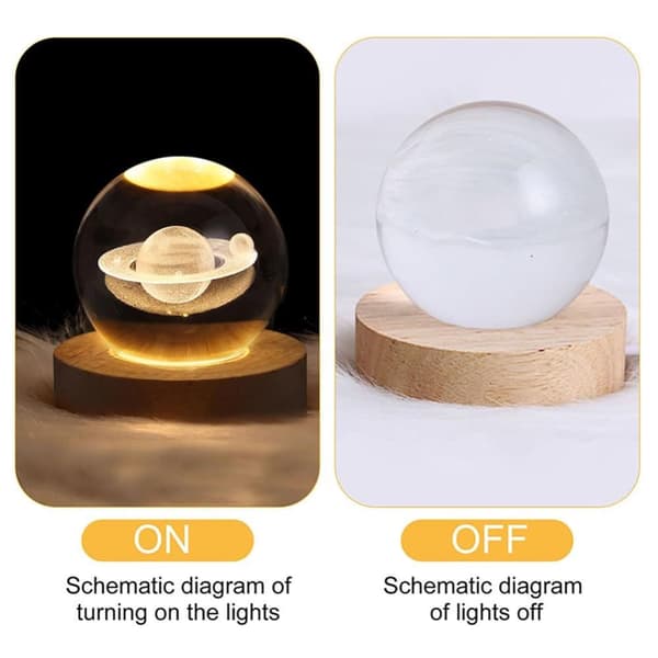 Bomclap Saturn 3D Crystal Dome Night Light - Planeettavalo lasi- ja puurengasjärjestelmällä (USB-virtalähde)