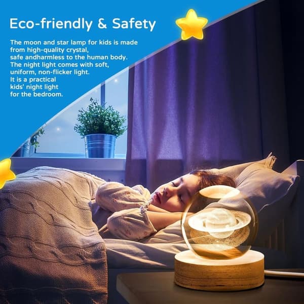 Bomclap Saturn 3D Crystal Dome Night Light - Planeettavalo lasi- ja puurengasjärjestelmällä (USB-virtalähde)