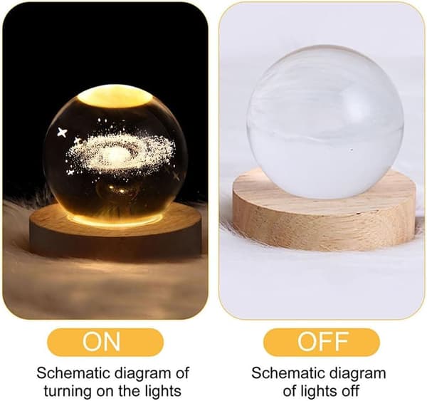 Bomclap 3D Crystal Ball -yölamppu, 60/80mm jäätelön värilamppu puisella jalustalla, aurinkokunnan kristallipalloplaneettalamppu