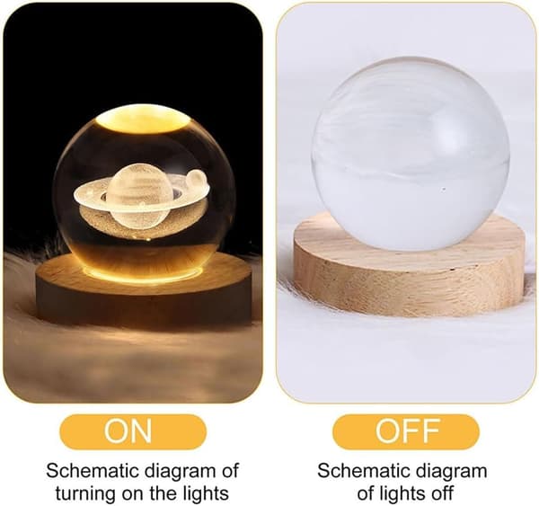 Bomclap 3D Crystal Ball -yölamppu, jäätelön värilamppu puisella jalustalla, aurinkokunnan kristallipalloplaneettalamppu, tähtitieteen lahja äidille