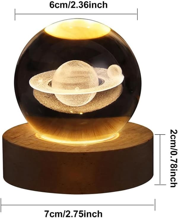 Bomclap 3D Crystal Ball -yölamppu, jäätelön värilamppu puisella jalustalla, aurinkokunnan kristallipalloplaneettalamppu, tähtitieteen lahja äidille