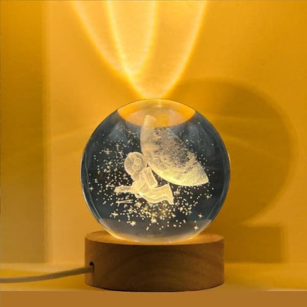 Bomclap 3D Kristallkulanattlampa, Glaskula med Träfot, Rymdresa Planetlampa i Kristallkula, Astronomigåva till Mamma, Barn, Flickvän (Rymdresela