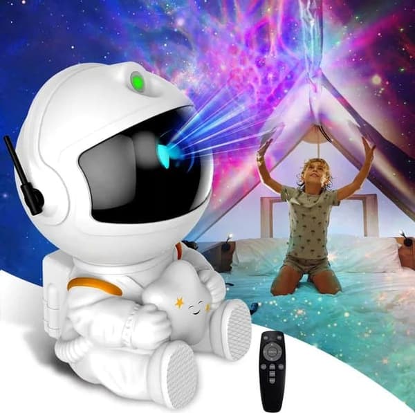 Lollanda Stjärnprojektor 360° - Fjärrkontroll, Nattlampa Galaxy projektorlampa, Astronaut Nattlampa Vit