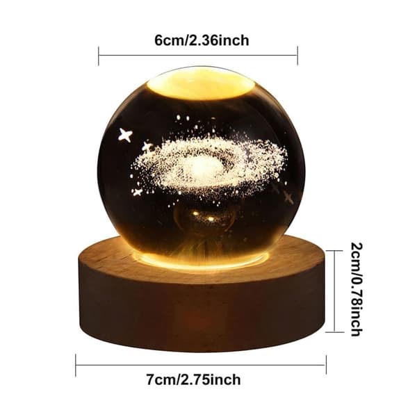 Bomclap 3D krystalkugle natlampe, 60mm glaskuglelampe med træfod. Solsystemet Krystalkugle Planet Lampe, Astronomisk Gave Til Mor, Barn, Kæreste