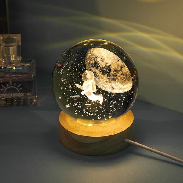 Bomclap 3D Krystalglobo Nattlampa, 80mm Glashylla med Träläge, Solsystemets Planetslampa, Astronomiska Gåvor till Mors, Barn & Flickor (Resa i Rymden