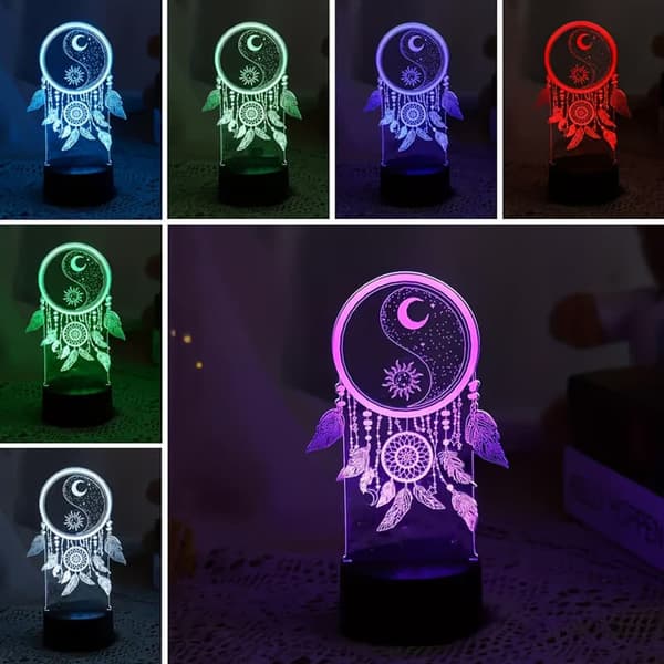 OBOSOE 3D natlys - 7 farveskiftende LED bordlampe | Trykstyring, dæmpbar | Gaver til børn og voksne