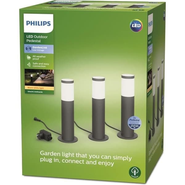 Paket med 3 PHILIPS Garden Link utomhusterminaler - Lågspänning - 24W, IP44, 2700K - Antracit