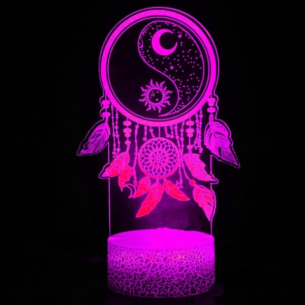 OBOSOE 3D Dreamcatcher Night Light–Bordlampe med optisk illusion, 7-farve skiftende LED-lys.Xmas-home kærlighed børns dekoration, ideel som fødselsdag