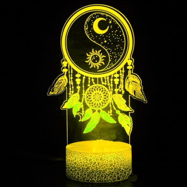 OBOSOE 3D Dreamcatcher Night Light–Bordlampe med optisk illusion, 7-farve skiftende LED-lys.Xmas-home kærlighed børns dekoration, ideel som fødselsdag