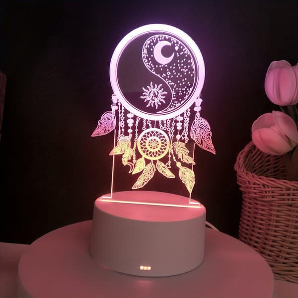 OBOSOE 3D drömfångare nattljus – bordslampa med optiskillusion, 7-färgade växlande LED-ljus. Xmas-home love-barnsdekoration, idealisk som födelsedags