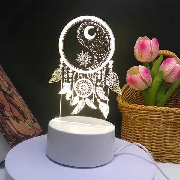 OBOSOE 3D Dreamcatcher Night Light–Bordlampe med optisk illusion, 7-farve skiftende LED-lys.Xmas-home kærlighed børns dekoration, ideel som fødselsdag