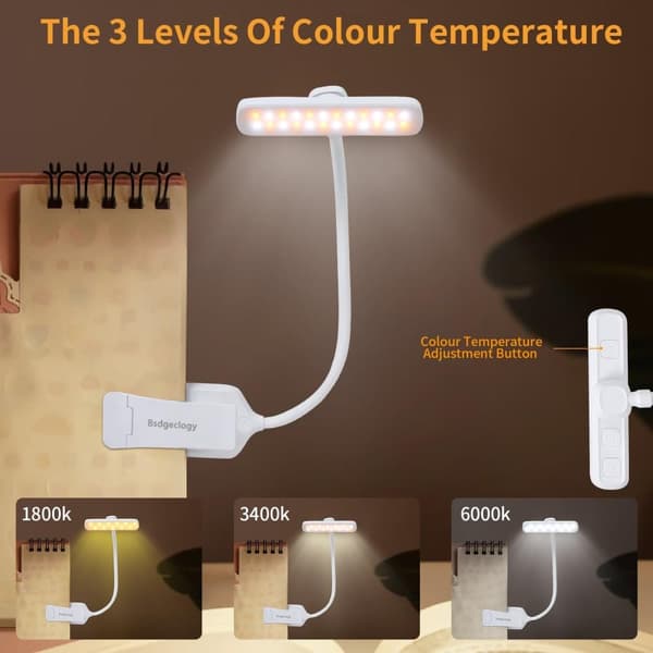 OBOSOE Boklampa / Läslampa 24 LEDs - 3 Färger - Lång Hållbarhet - Klämskiva - Ögonvänlig - Barnvänlig Design