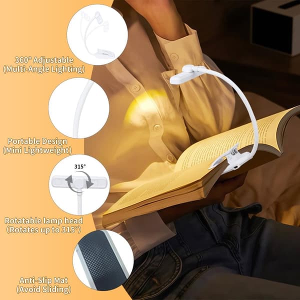 OBOSOE Boklampa / Läslampa 24 LEDs - 3 Färger - Lång Hållbarhet - Klämskiva - Ögonvänlig - Barnvänlig Design