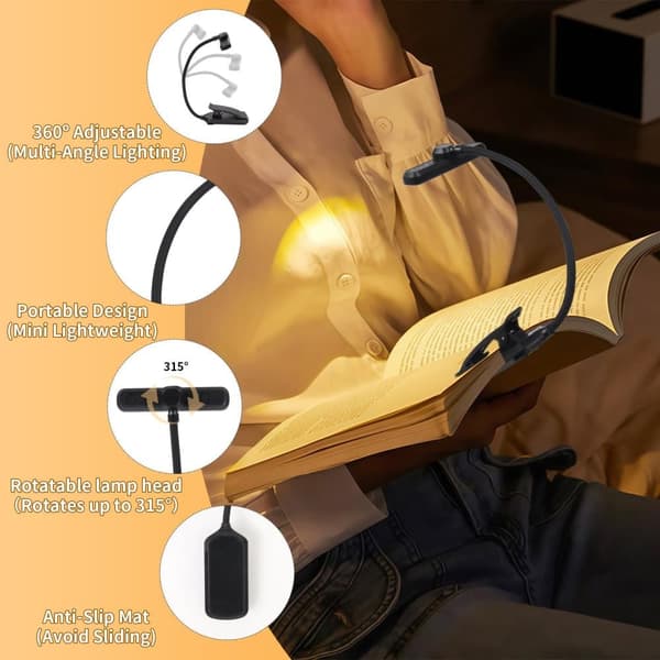 OBOSOE Boklampa / Läslampa 24 LEDs - 3 Färger - Lång Hållbarhet - Klämskiva - Ögonvänlig - Barnvänlig Design