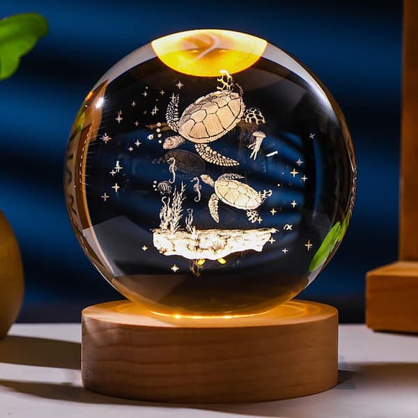 OBOSOE 3D 6CM sköldpadda kristallboll – Varm ljus, kvinnliga gåvor. Skulptur i glas, rumskonst. Födelsedagsgåva till vänner (Laddningsbar)