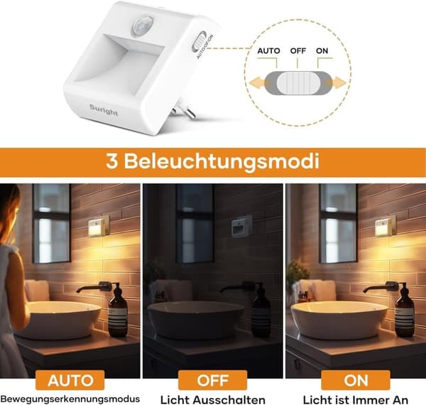 OBOSOE 2-Pack LED-yövalo liiketunnistimella ja päivänvalotunnistimella – himmennettävä, automaattinen päälle/pois, lämmin valkoinen