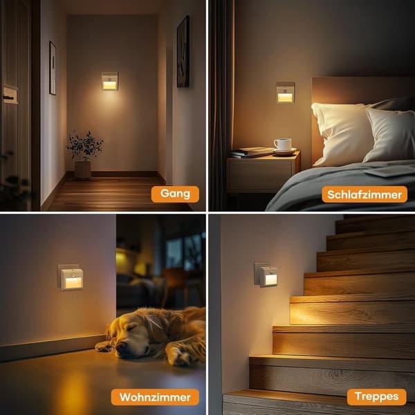 OBOSOE 2-Pack LED-yövalo liiketunnistimella ja päivänvalotunnistimella – himmennettävä, automaattinen päälle/pois, lämmin valkoinen