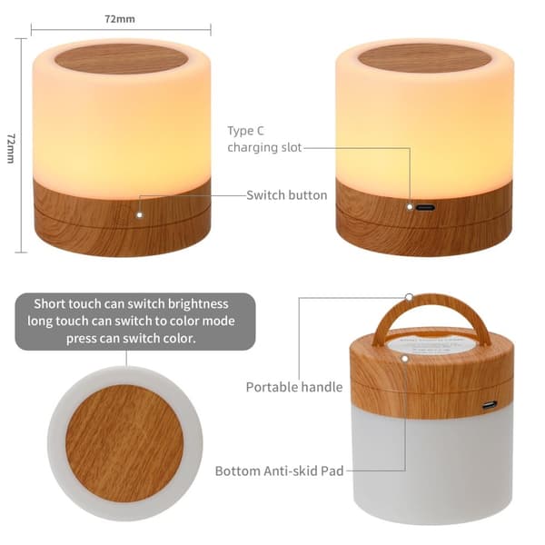 OBOSOE Barnnattlampa – USB-laddbar liten bordslampa. 12 RGB-färger, fjärrkontroll. Beröringsstyrd trådlös sänglampa – bärbar för sovrum/vardagsrum