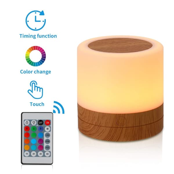 OBOSOE Barnnattlampa – USB-laddbar liten bordslampa. 12 RGB-färger, fjärrkontroll. Beröringsstyrd trådlös sänglampa – bärbar för sovrum/vardagsrum