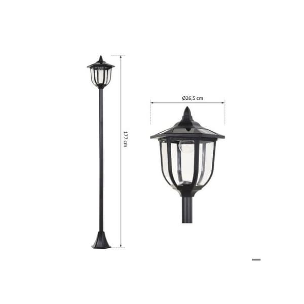 Outsunny Solcellampa trädgårdslampa LED 30/60 lumen, svart plast, Ø 26,5 x H 177 cm
