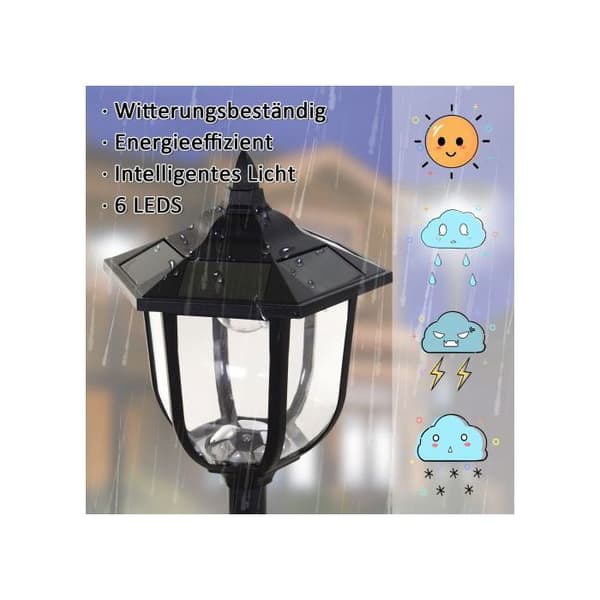Outsunny Solcellampa trädgårdslampa LED 30/60 lumen, svart plast, Ø 26,5 x H 177 cm