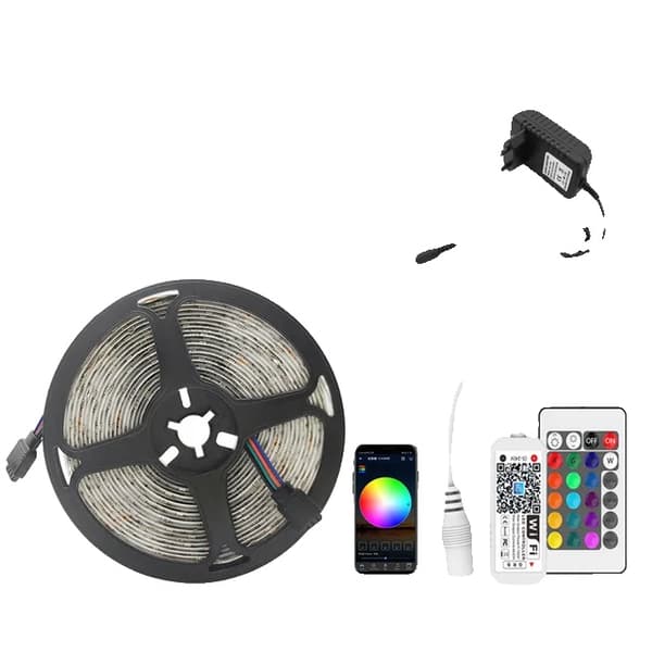 LED Strip Light, RGB-färgalternativ, WiFi- och Bluetooth-anslutning, RGB 2835 WiFi Set, Ej Vattentät IP20, 15M Full Set
