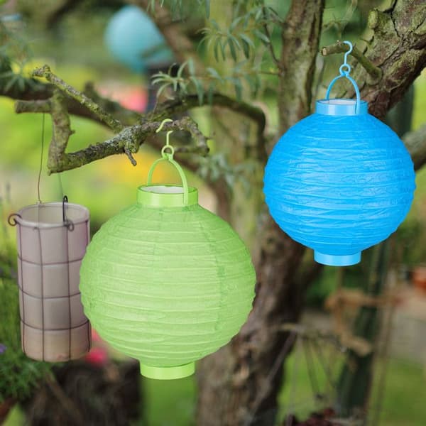Relaxdays LED-lampion kinesisk papperslanterna boll 20 cm rund dekoration set om 10 batteridriven, färgglad
