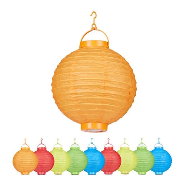 Relaxdays LED-lampion kinesisk papperslanterna boll 20 cm rund dekoration set om 10 batteridriven, färgglad