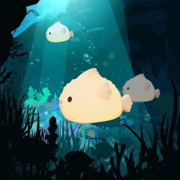 Bomclap Värikäs Pufferfish-yövalo lapsille – himmennettävä silikoni, USB, söpö kosketusvalo
