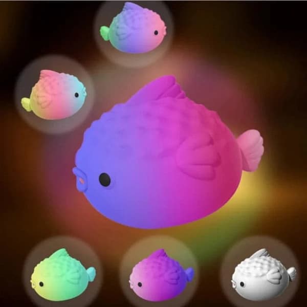Bomclap Värikäs Pufferfish-yövalo lapsille – himmennettävä silikoni, USB, söpö kosketusvalo
