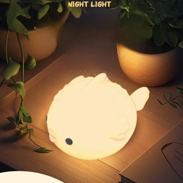 Bomclap Värikäs Pufferfish-yövalo lapsille – himmennettävä silikoni, USB, söpö kosketusvalo