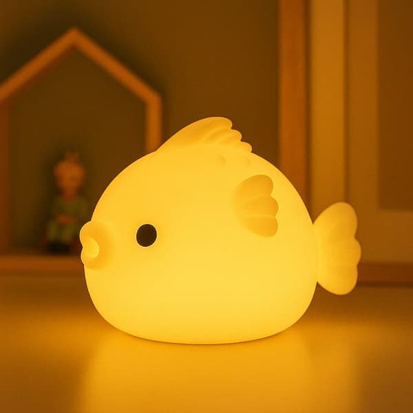 Bomclap Värikäs Pufferfish-yövalo lapsille – himmennettävä silikoni, USB, söpö kosketusvalo