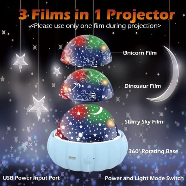 Bomclap Star Projector Natlys til børn – 3 temaer, 360° rotation, sengelampe med stjernehimmel