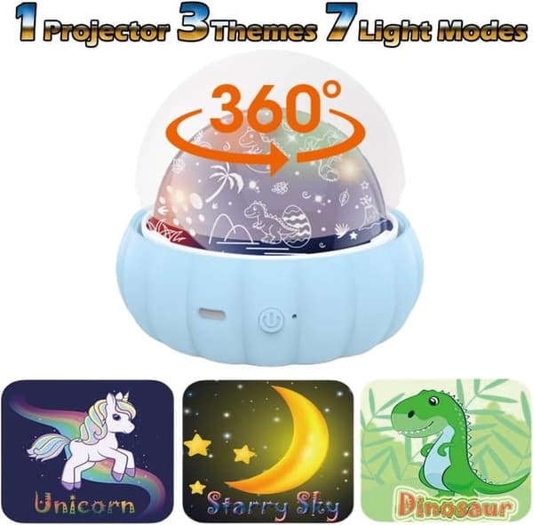 Bomclap Star Projector Natlys til børn – 3 temaer, 360° rotation, sengelampe med stjernehimmel