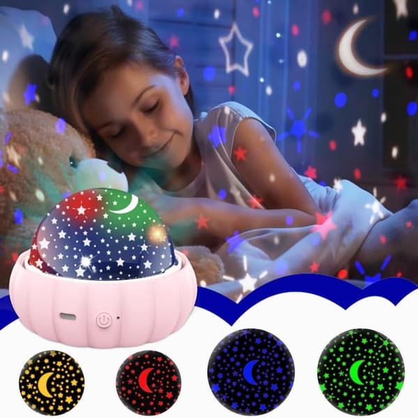 Bomclap Star Projector Natlys til børn – 3 temaer, 360° rotation, sengelampe med stjernehimmel