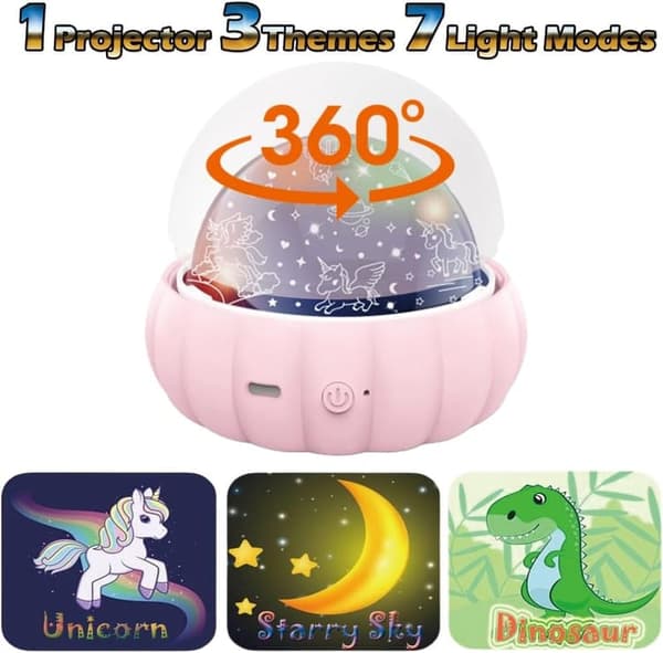 Bomclap Star Projector Natlys til børn – 3 temaer, 360° rotation, sengelampe med stjernehimmel