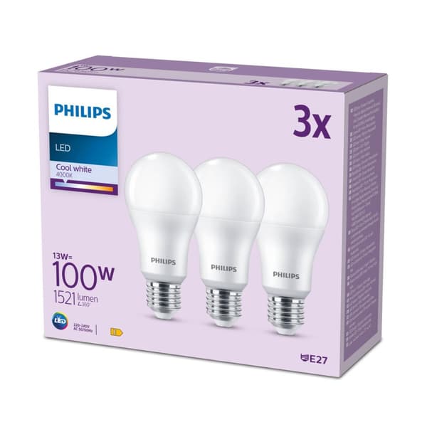 LED-lampa Philips A67 Vit E 100 W E27 3 antal (4000 K)