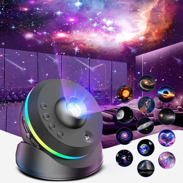 OBOSOE Meteor Galaxy -projektorilamppu – 13-in-1 tähtiprojektori aurinkokunnalla ja kuulla Musta