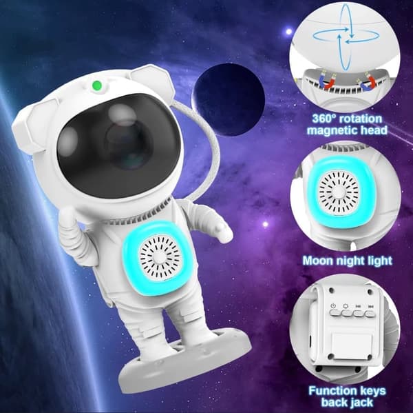 Lollanda Astronaut Nattlampa / Galaxylampa - Stjärnhimmelsprojektor, Bluetooth-Högtalare